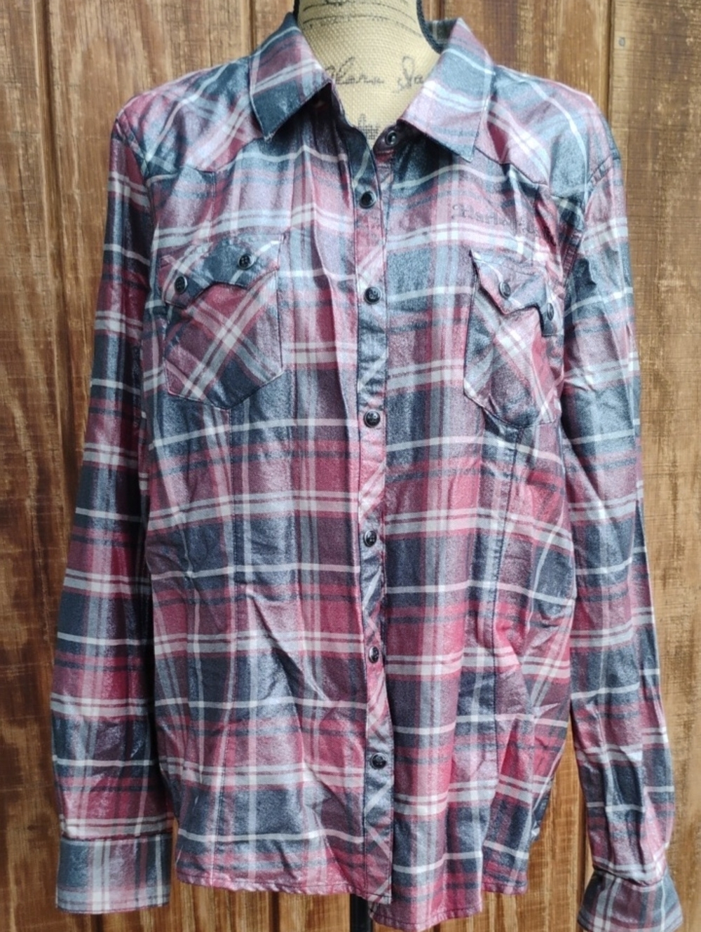 Harley-Davidson Red and Black Plaid Button-Down Shirt
